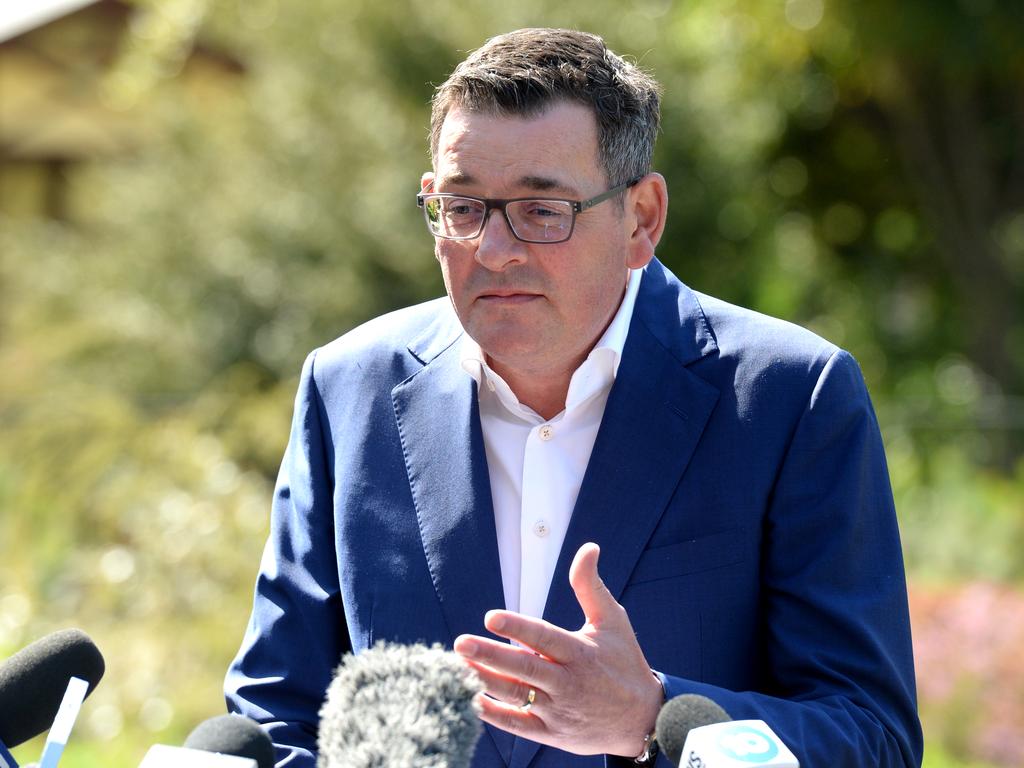 Dan Andrews announces his resignation at Parliament House. Picture: Andrew Henshaw