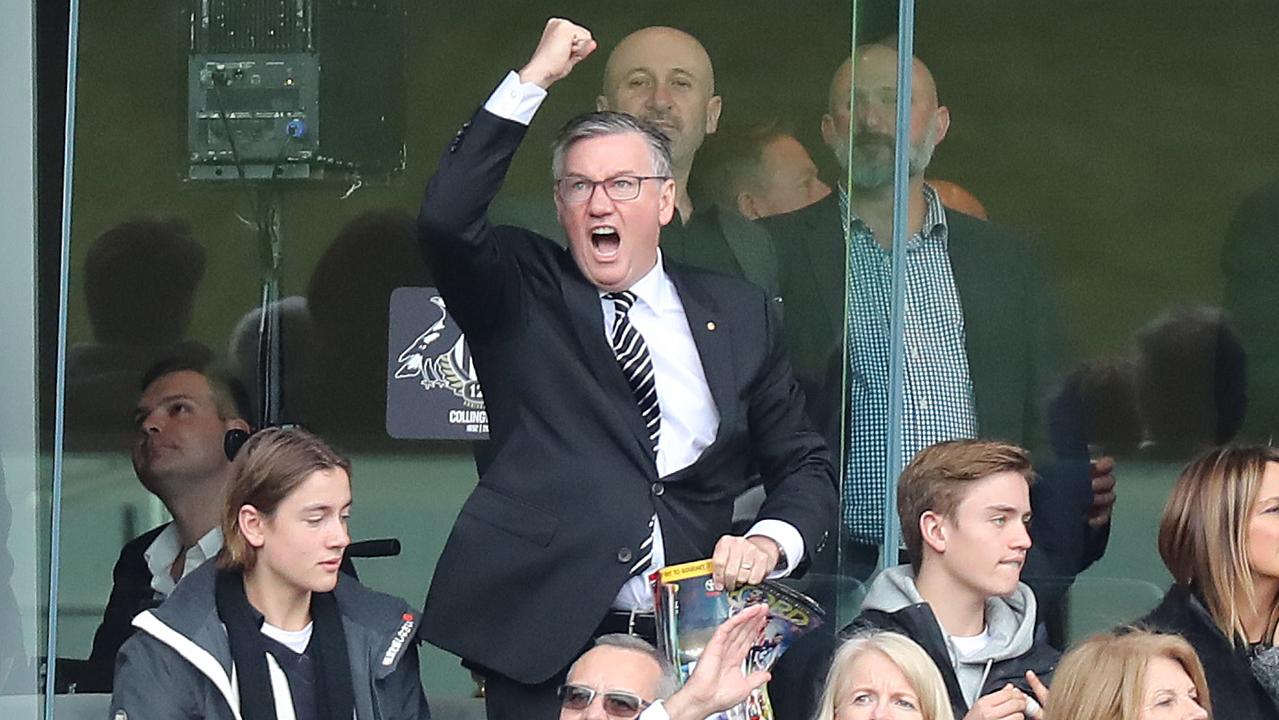 A pumped up McGuire celebrates a Collingwood victory.