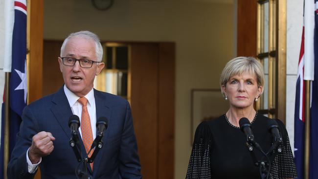 Malcolm Turnbull and his deputy, Minister for Foreign Affairs Julie Bishop. Picture: Kym Smith