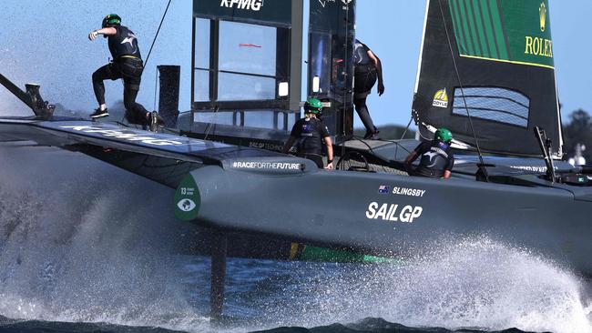 The Australian team in action on Sydney harbour