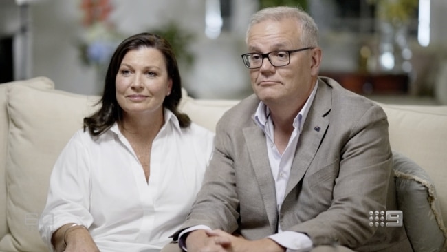 Scott Morrison and wife Jenny revealed their feelings after first hearing about the alleged text exchange between Gladys Berejiklian and a Cabinet Minister describing the Prime Minister as a "horrible, horrible person". Picture: Nine