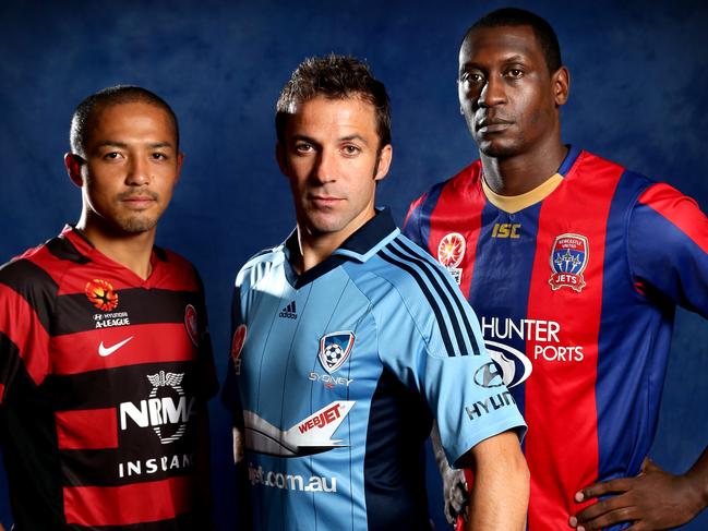 (l-r) Shinji Ono, Alessandro Del Piero and Emile Heskey helped bring plenty of focus on the A-League. Picture: Gregg Porteous