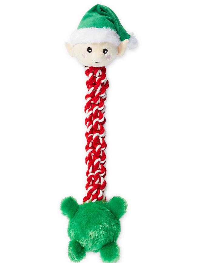 <a href="http://www.petbarn.com.au/holiday-tails-long-neck-eli-elf-dog-toy-multi-30cm" target="_blank">Holiday Tails Dog Toy.</a>