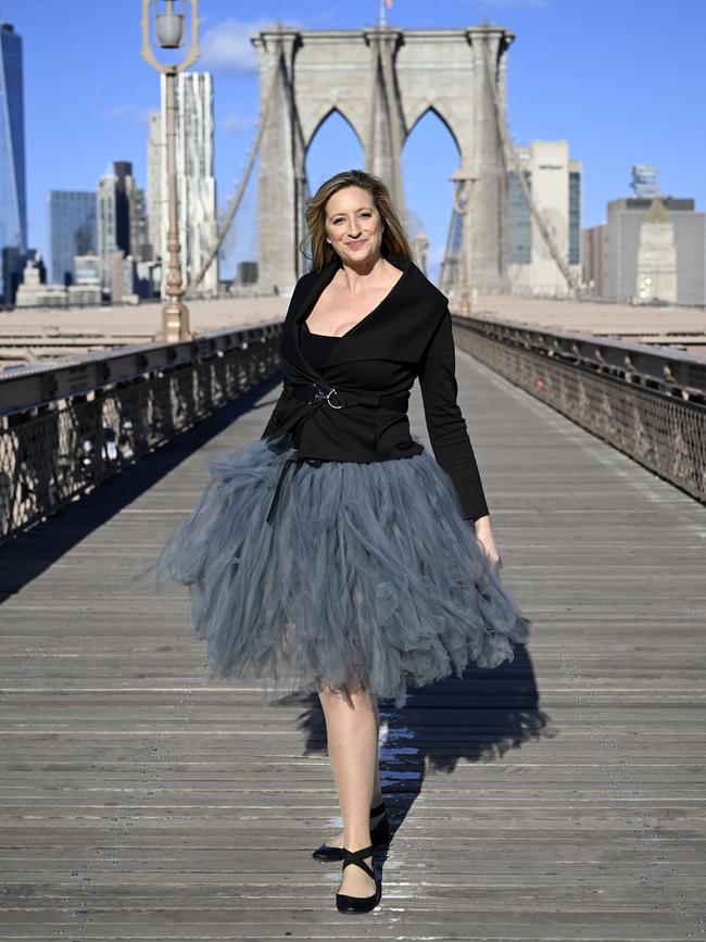 Liza-Jane Sowden poses at the Brooklyn Bridge. Picture: Jason Winslow