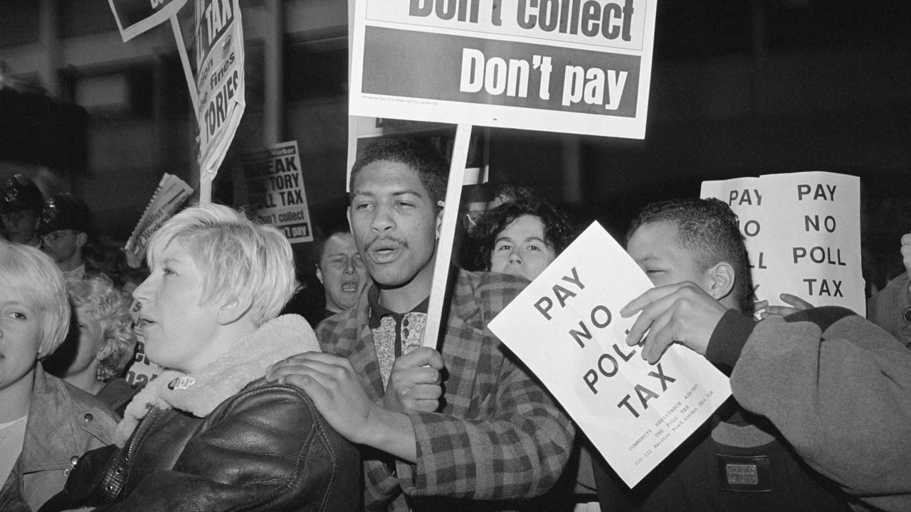 Hundreds of thousands of people protested against the introduction of a Poll Tax in the UK in 1990. Picture: Steve Eason/Hulton Archive/Getty Images