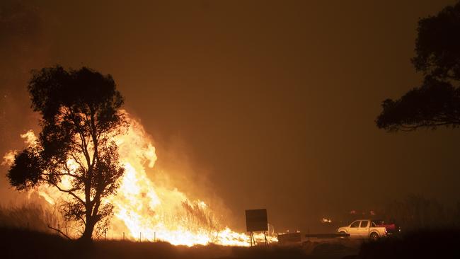 Fire burns near Bredbo North on February 1, 2020. Picture: Brook Mitchell/Getty Images