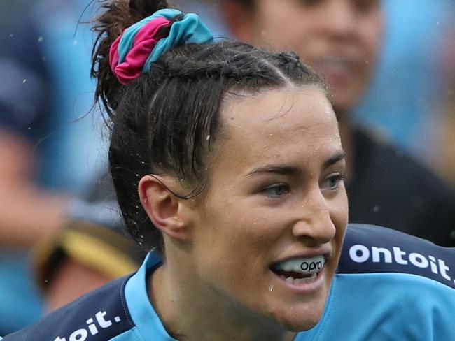 SYDNEY, AUSTRALIA - MARCH 14: Maya Stewart of the Waratahs scores a try during the round five SuperW Rugby match between New South Wales and Rugby Western Australia at Sydney University on March 14, 2020 in Sydney, Australia. (Photo by Tony Feder/Getty Images)