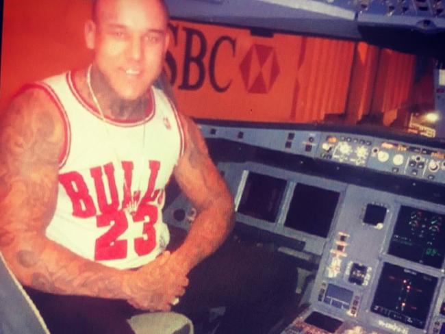 High-ranking Rebels bikie member Chris Rymer sitting the cockpit of a plane. Picture: Instagram