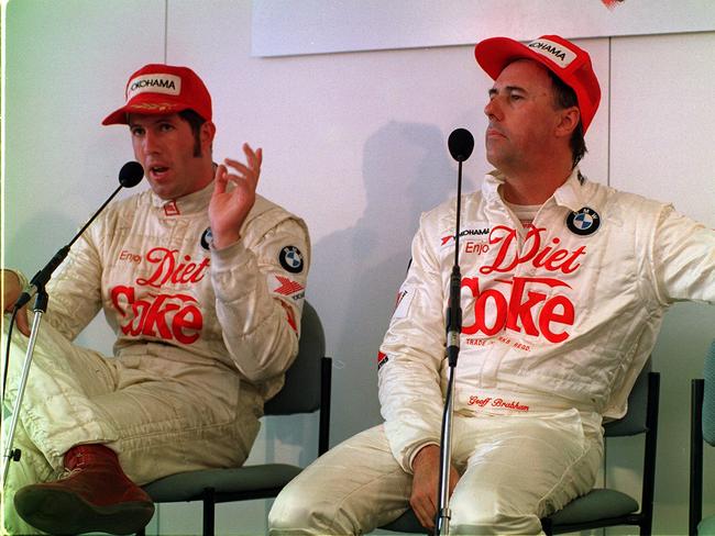 Paul Morris (left) and Geoff Brabham at a press conference after a the 1996 Australian Grand Prix at Albert Park, Melbourne.