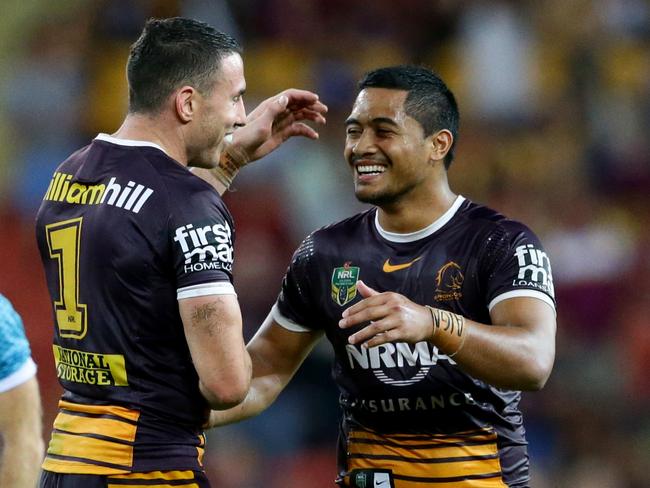 Darius Boyd and Anthony Milford of Brisbane celebrate.