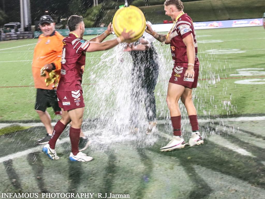 Andrew Hinson copped the traditional ice bucket treatment after claiming the premiership. Picture: Richo Jarman.