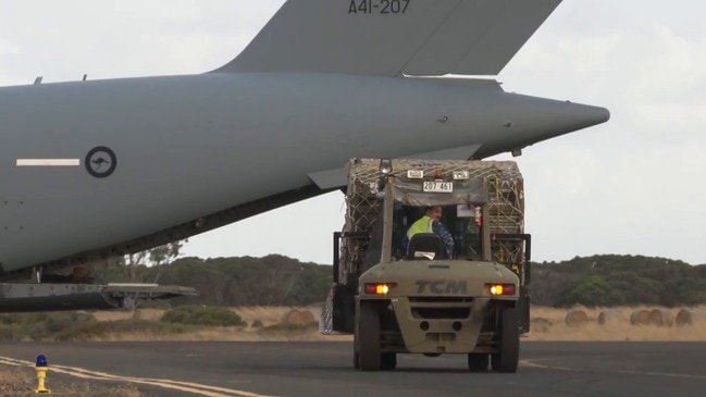 ADF C-17 delivers supplies to Kangaroo Island