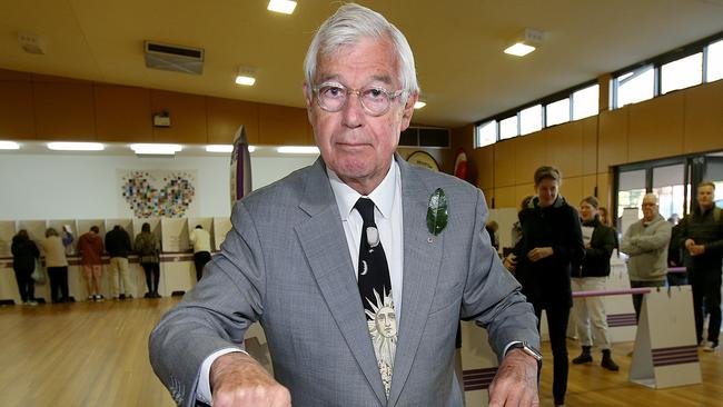 Julian Burnside voting at the 2019 federal election. Picture: Ian Currie