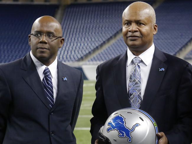 Detroit Lions GM Martin Mayhew, left, is keen to see Jarryd Hayne sign a futures contract and fight for a place on the team of coach Jim Caldwell, right.