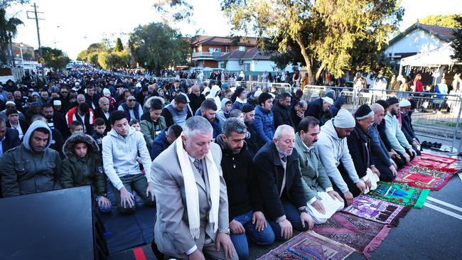 The special rain prayers were part of a larger campaign being run by the Lebanese Muslim Association “in support of our farmers and all those affected by the drought”, with 16 mosques across New South Wales, Queensland, South Australia and Victoria taking part. Picture: Hollie Adams