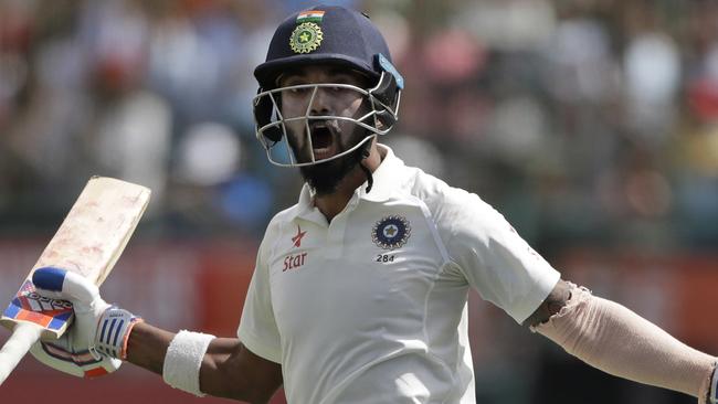 Lokesh Rahul celebrates after hitting the winning runs..