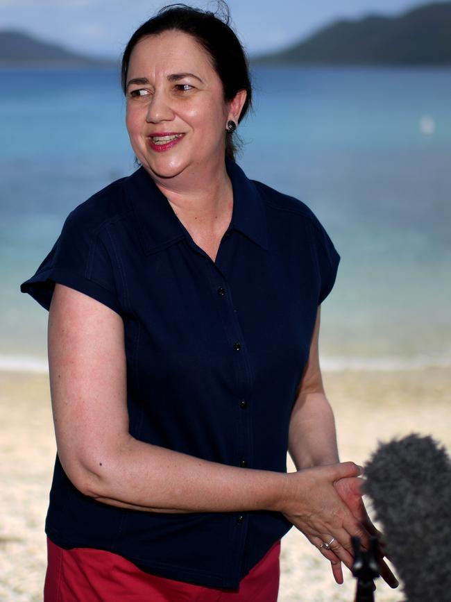 Queensland Premier Annastacia Palaszczuk speaks at a press conference during a visit to Fitzroy Island. Picture: NCA NewsWire / Dan Peled