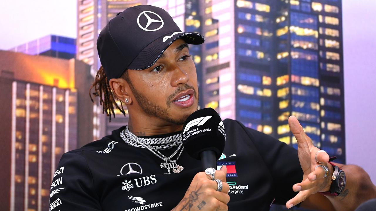 Lewis Hamilton speaks to the media during a press conference in Melbourne.