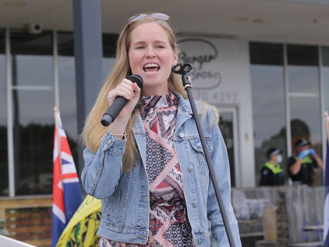 MELBOURNE, AUSTRALIA - NewsWire Photos February 27th, 2021: Anti Vaxxer protest outside Greg Hunts electoral office in Somerville. Monica SmitPicture: NCA NewsWire / Wayne Taylor