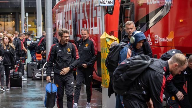 There was no sign of United legend Cristiano Ronaldo as the United squad stepped onto Australian soil. Picture: Jason Edwards