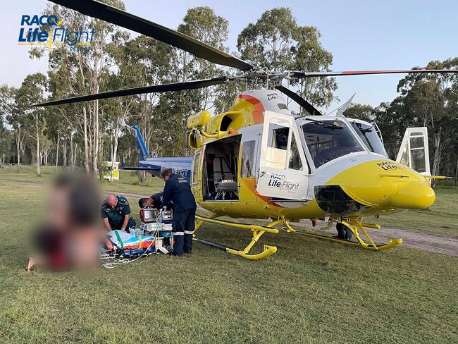 A woman has been flown to hospital after suffering serious injuries in an all-terrain vehicle crash on Monday.