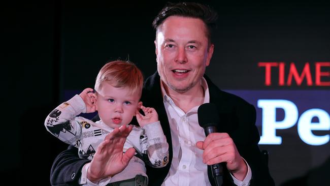 Elon Musk and son X AE A-XII on stage at TIME Person of the Year in 2021. Picture: Theo Wargo/Getty Images for TIME