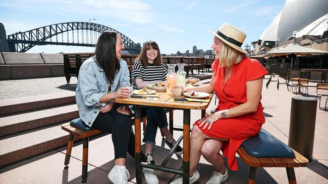 Bel Sieben, Lisa Rooney and Allira Foster at Opera Bar in Sydney, ahead of it’s reopening. Picture: Tim Hunter.