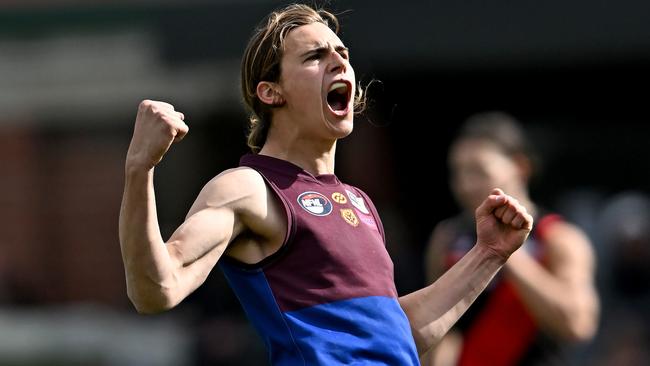 Lachlan Turner celebrates a goal for Banyule. Picture: Andy Brownbill