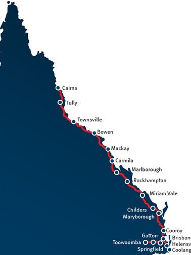 The 17 state government charging sites along the Queensland coast. 