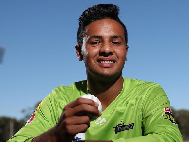 Sydney Thunder legspinner Tanveer Sangha at Blacktown International Sportspark, Sydney. Picture: Brett Costello