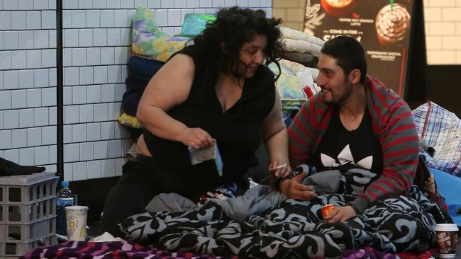 Homeless people on Swanston St, Melbourne. Picture Yuri Kouzmin