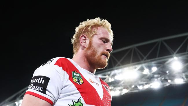 SYDNEY, AUSTRALIA — AUGUST 11: James Graham of the Dragons walks from the field during the round 22 NRL match between the Parramatta Eels and the St George Illawarra Dragons at ANZ Stadium on August 11, 2018 in Sydney, Australia. (Photo by Mark Metcalfe/Getty Images)