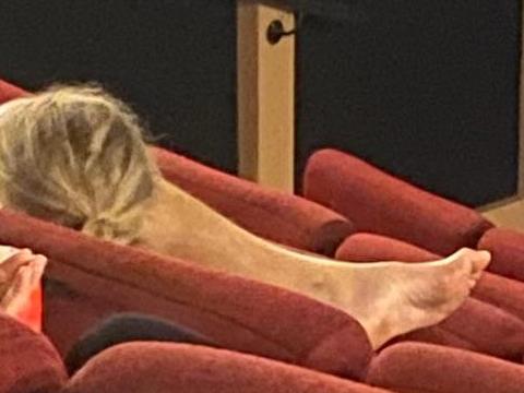 A Scottish tourist snapped this picture of barefeet seen at the cinema in New Zealand. Picture: Reddit