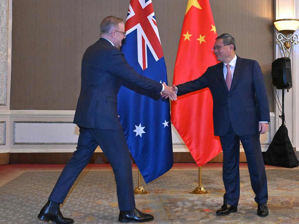 Anthony Albanese meets with Li Qiang in Jakarta on Thursday. Picture: Mick Tsikas/AAP