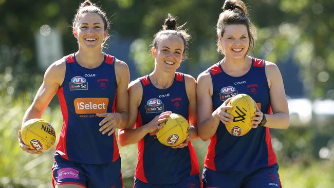 Melbourne’s leadership group (from left) Melissa Hickey, Daisy Pearce and Elise O'Dea. Picture: Wayne Ludbey