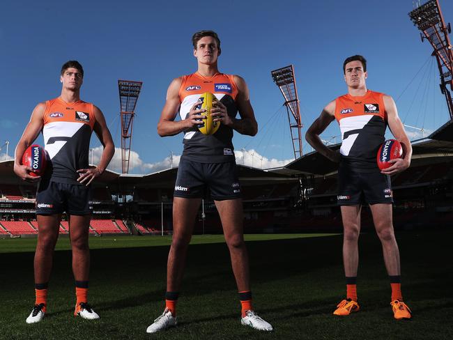 The GWS Giants big power forwards Jonathon Patton, Rory Lobb and Jeremy Cameron.