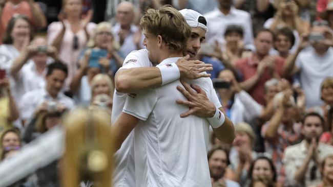 Anderson hugs Isner at the net. Picture: AP