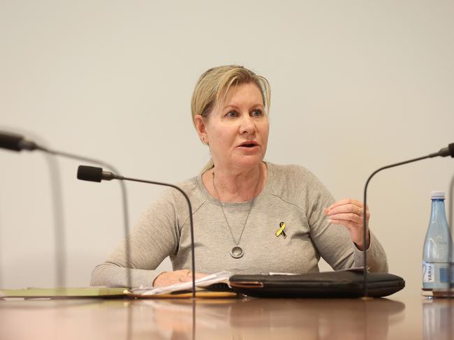 Julie-Ann Finney discussing her concerns over the terms of reference for the Royal Commission into veteran suicide in Canberra. Picture: NCA NewsWire / Gary Ramage