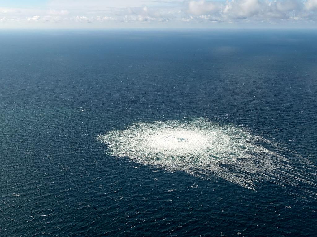 Nord Stream 2 gas pipeline as it is seen from the Danish Defence's F-16 rejection response off the Danish Baltic island of Bornholm. Picture: AFP