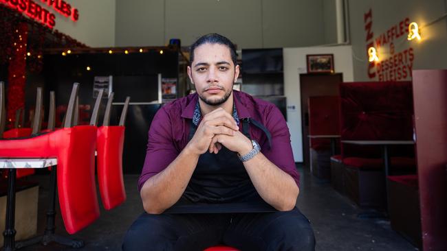 Yussef El-leissy is considering closing his family owned and operated business, Indulge Waffles, after it was trashed by kids. Picture: Jason Edwards