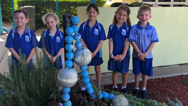 St Therese's Catholic Primary School Monto Year 1 students Austin Banister-Oâ€™Sullivan; Abigail Wheildon; Niamh Avis; Savannah Brown; William Penney.