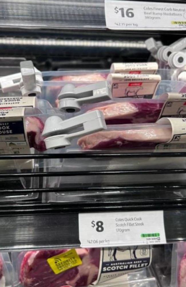 Ten Coles stores in Victoria are trialling tags on meat. Picture: Reddit