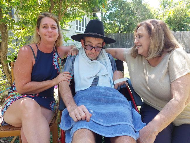 Nurse Kelly Simmons, terminally ill Owen Burdock and his sister Linda Burdock share his story to encourage politicians to pass the Voluntary Assisted Dying Bill. Picture: Leighton Smith