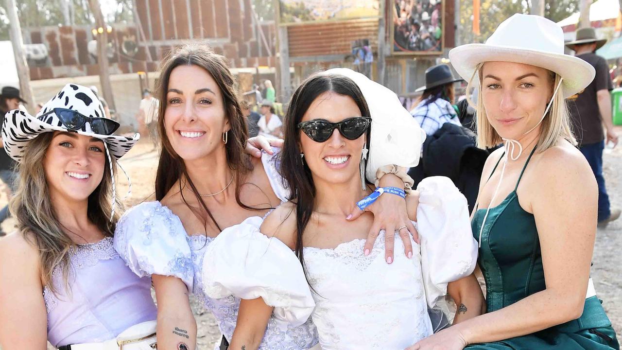 HENS PARTY: For Raquel Neville from Canada and friends on Saturday at Gympie Music Muster. Picture: Patrick Woods.