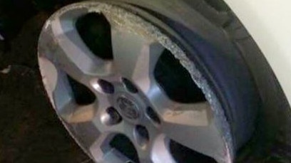 The Mitsubishi’s tyre was down to the metal rim by the time the 4WD reached Toormina Rd. Picture: File