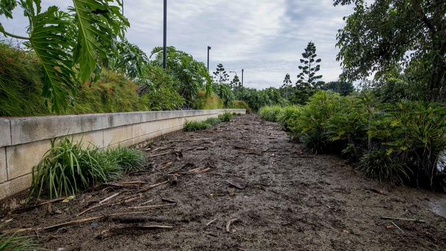 Floodwater due to heavy rain over the past few days is finally receding at Emerald Lakes, Carrara. Picture: Jerad Williams