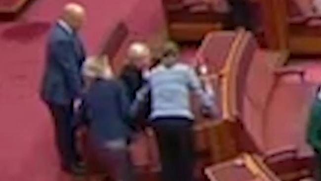 Nationals whip Perin Davey asks Sam McMahon to leave the chamber. Credit: The Age (video screenshot)