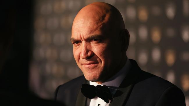 Gorden Tallis speaks to the media as he arrives at the 2018 NRL Hall of Fame function. Picture: Getty Images