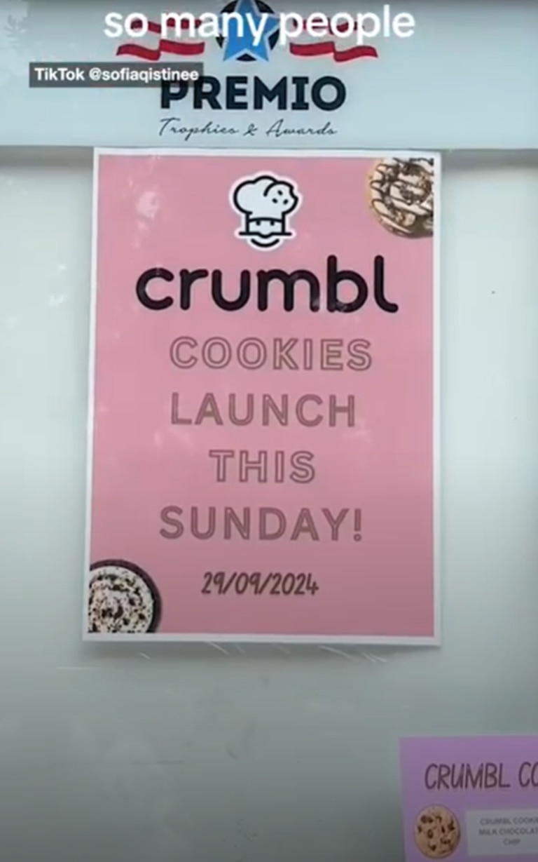 The group behind the pop-up claimed they ‘never claimed’ to be an official Crumbl store. Picture: TikTok/@sofiaqistinee.