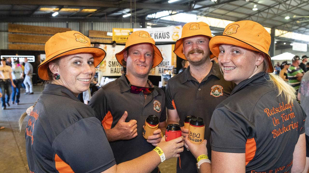 Representing Wondai's Retschlag on Farm Butchering are (from left) Bree Retschlag, Josh Retschlag, Bradley Beutel and Courtney Retschlag at Meatstock at Toowoomba Showgrounds, Friday, April 8, 2022. Picture: Kevin Farmer